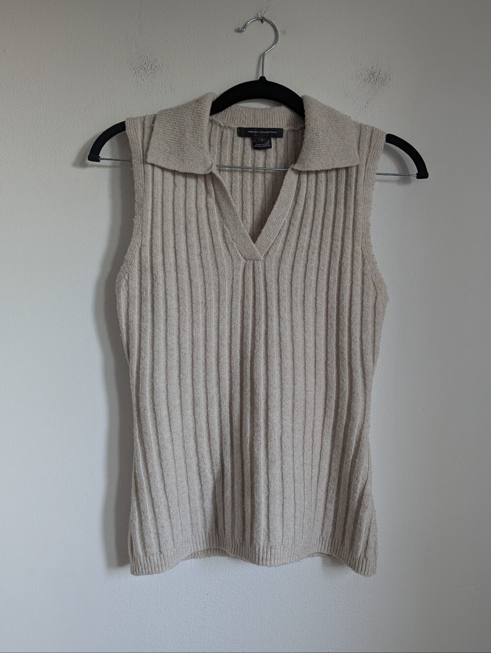 French Connection Wool Blend Knit Collared Sleeveless Sweater Vest Size S